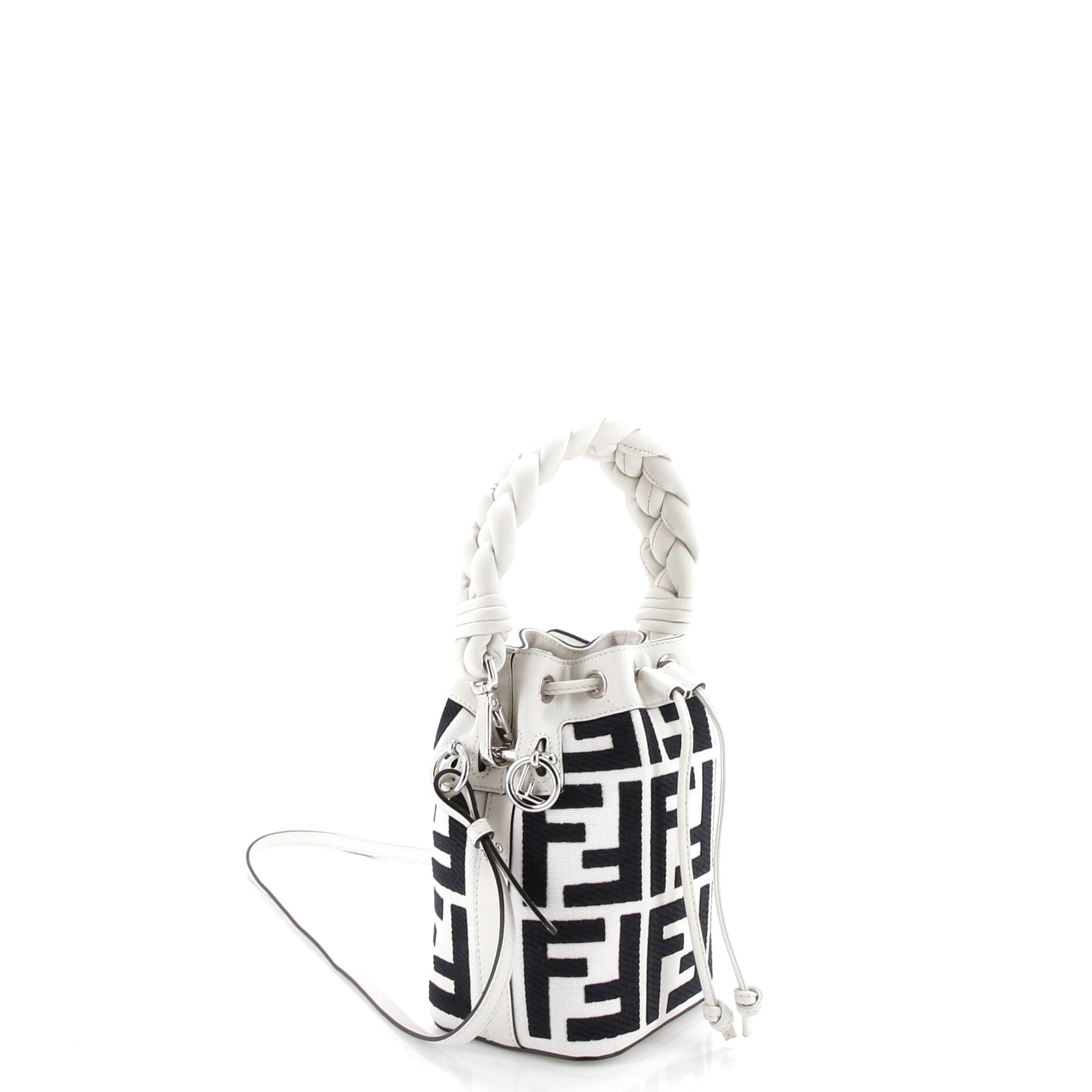 Woven Handle Mon Tresor Bucket Bag Zucca Embroidered Canvas Mini
