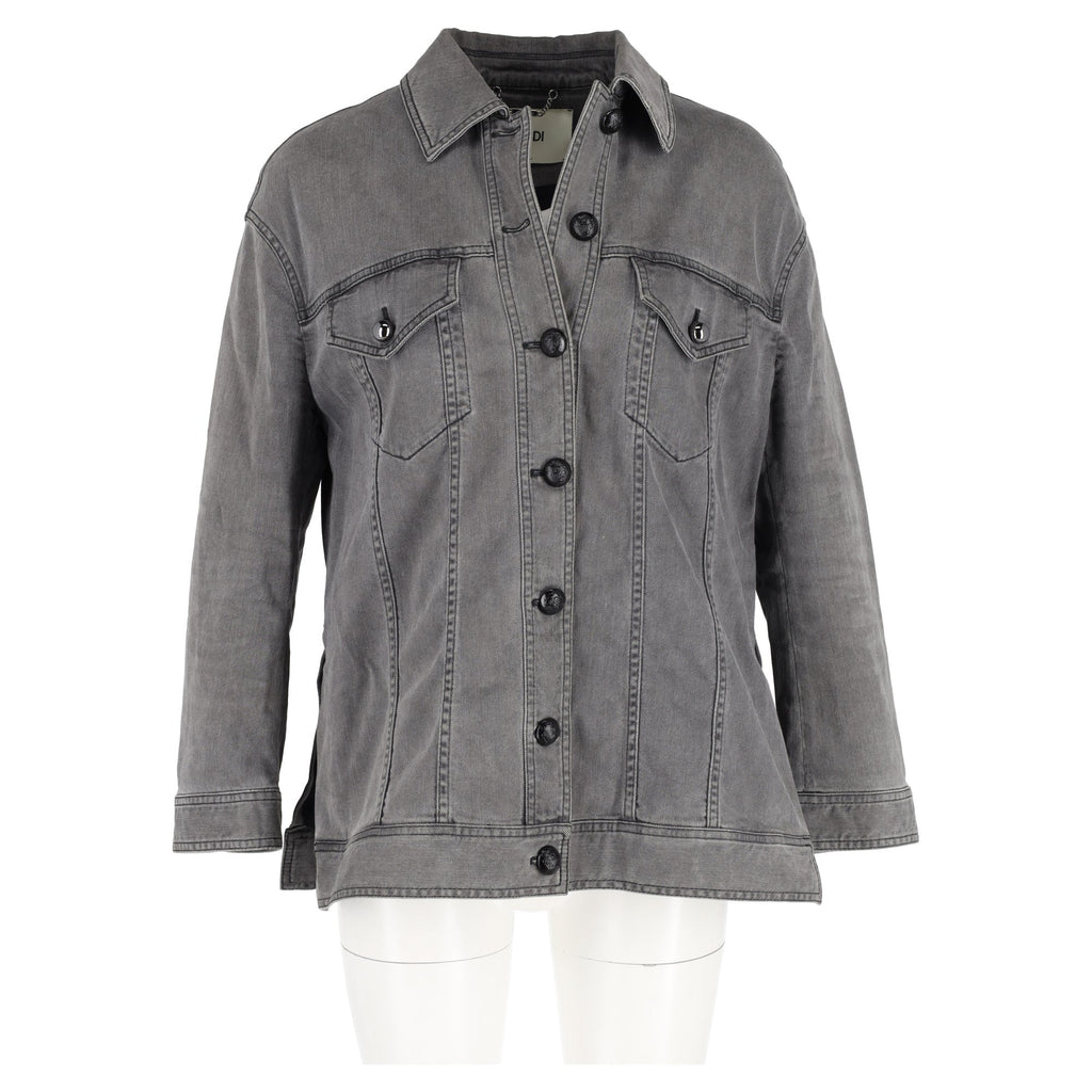 Fendi Embellished Trucker Jacket in Grey Cotton Denim