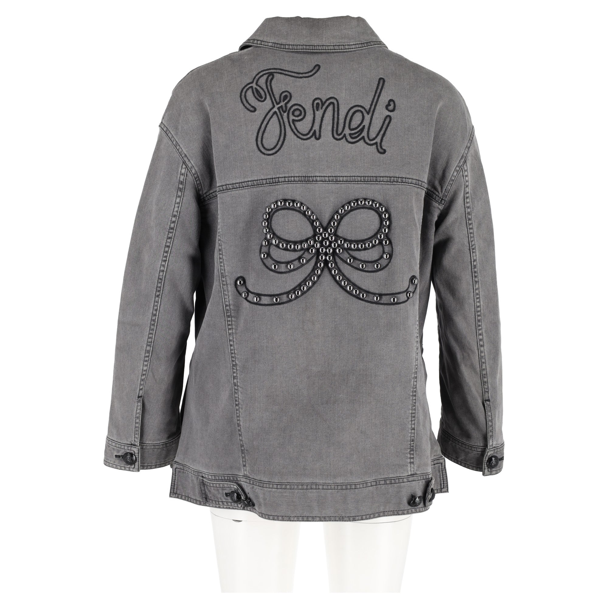 Fendi Embellished Trucker Jacket in Grey Cotton Denim