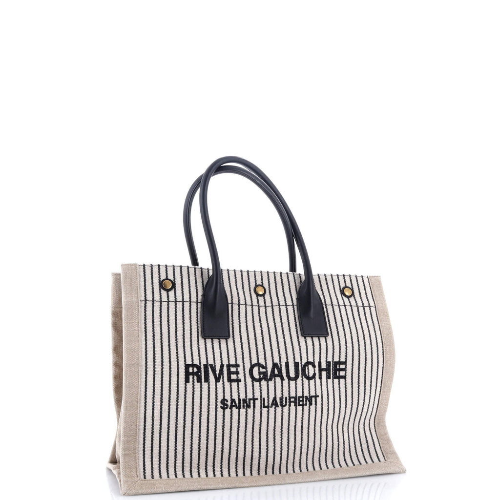 Rive Gauche Shopper Tote Striped Canvas Small