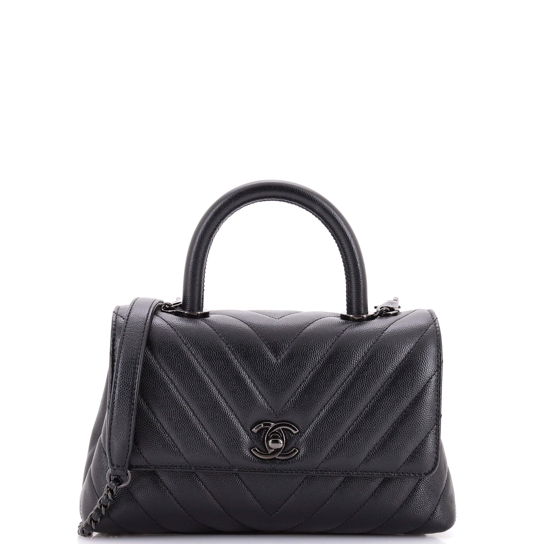 So Black Coco Top Handle Bag Chevron Caviar Mini