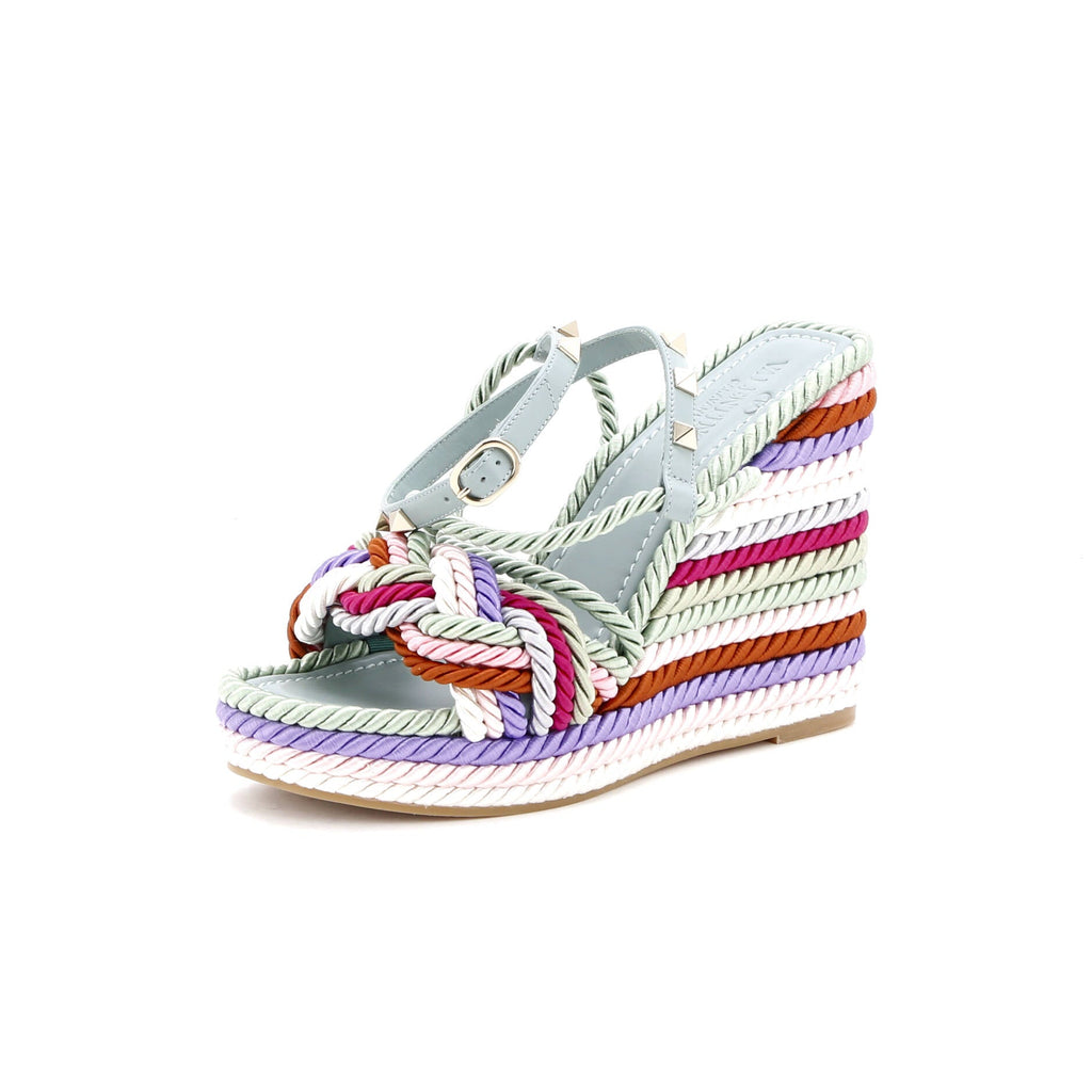 Women's Rockstud Torchon Espadrille Wedge Sandals Leather and Cord