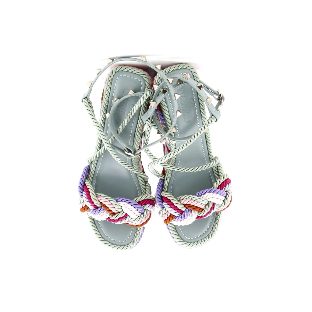Women's Rockstud Torchon Espadrille Wedge Sandals Leather and Cord