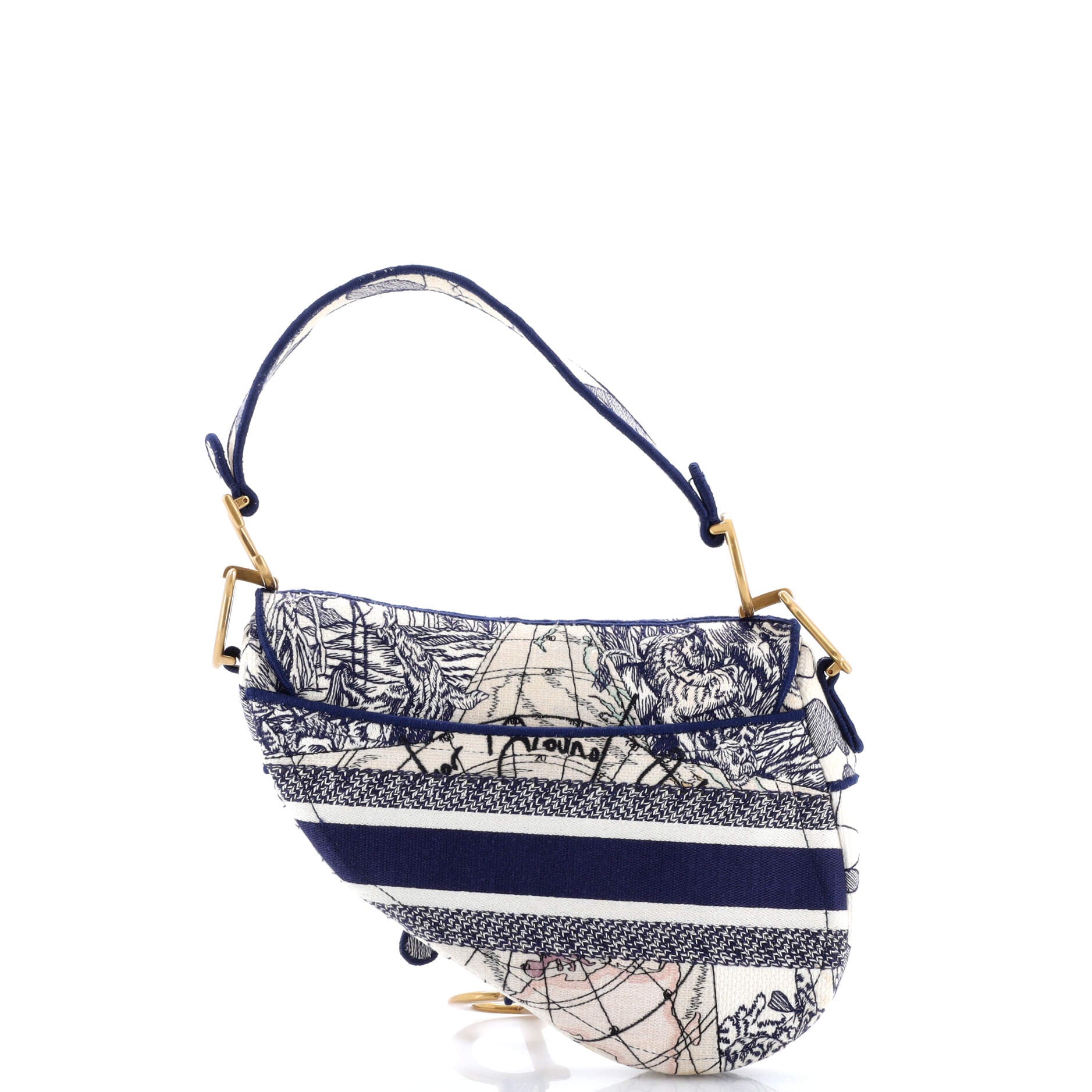 Toile De Jouy Saddle Bag Embroidered Canvas Medium