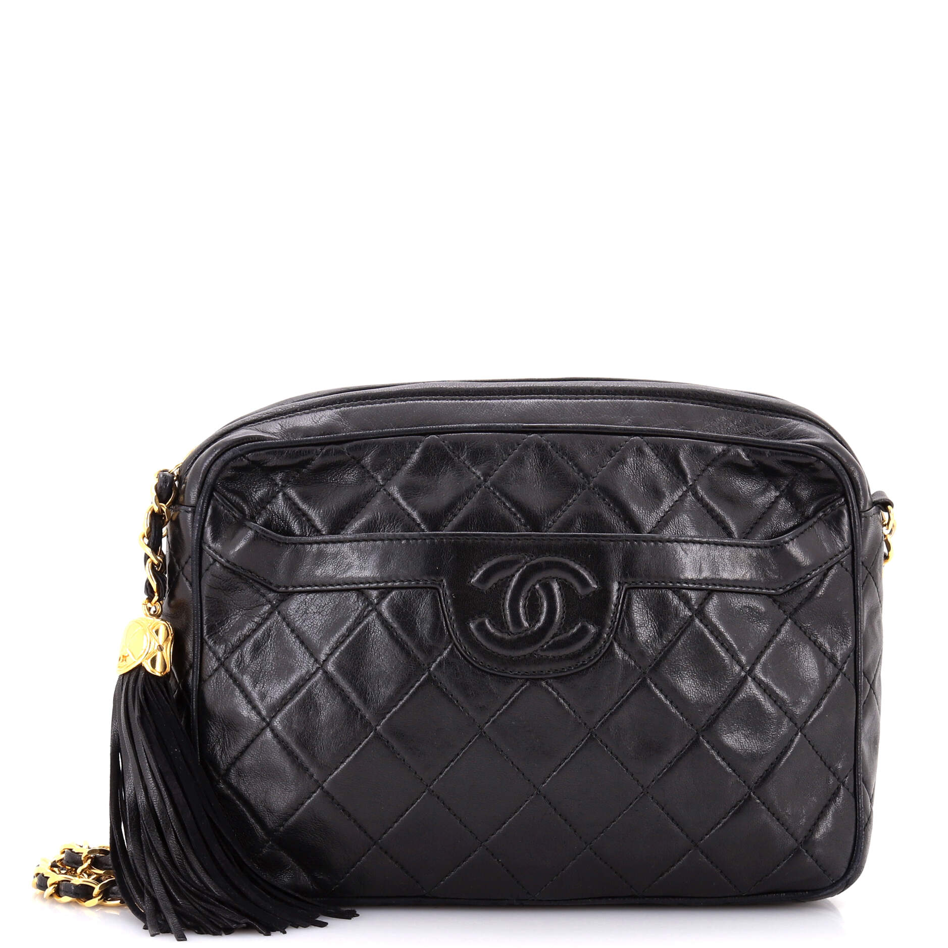 Vintage Camera Tassel Bag Quilted Leather Medium