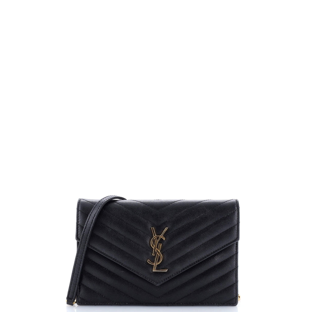 Classic Monogram Wallet on Chain Matelasse Chevron Leather Small