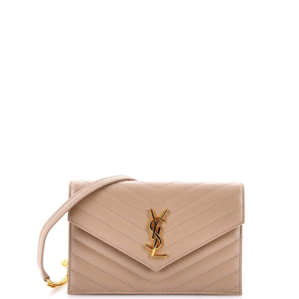 Classic Monogram Wallet on Chain Matelasse Chevron Leather Small