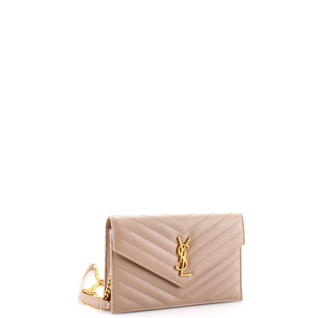 Classic Monogram Wallet on Chain Matelasse Chevron Leather Small