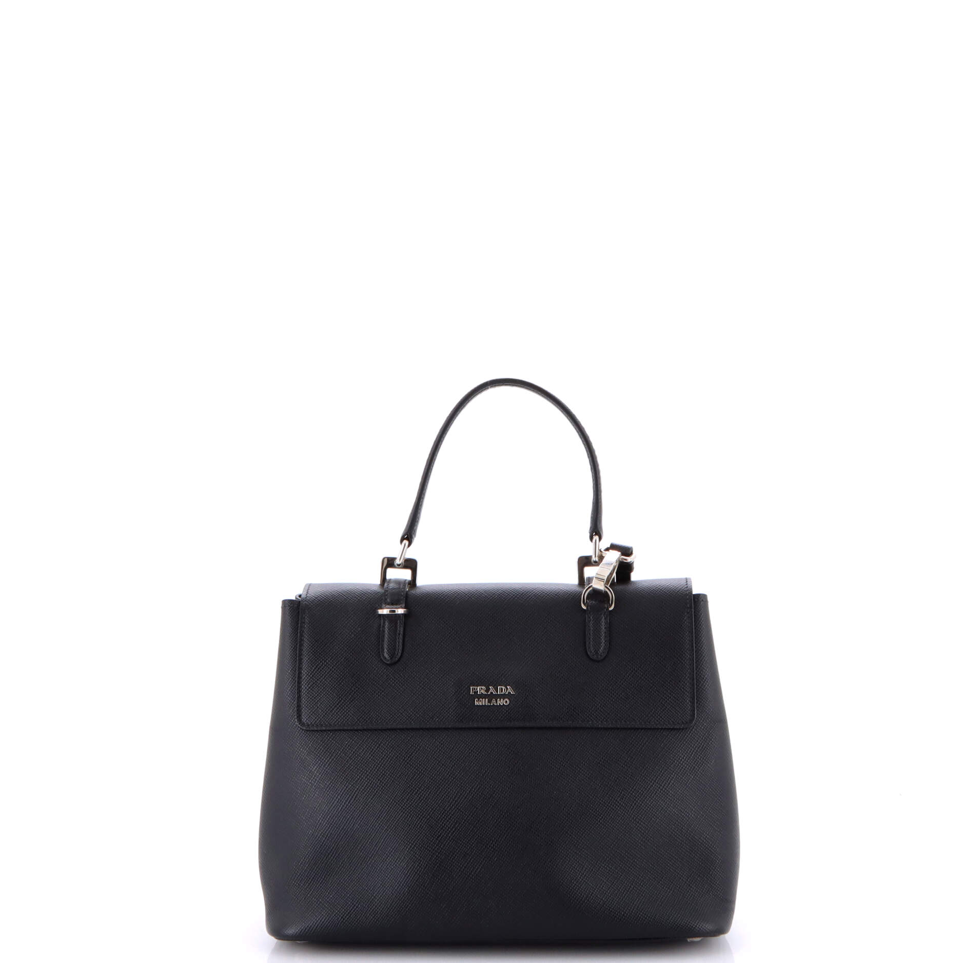 Half Flap Double Turn Lock Satchel Saffiano Leather Medium