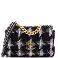 19 Flap Bag Quilted Houndstooth Tweed and Ribbon Medium