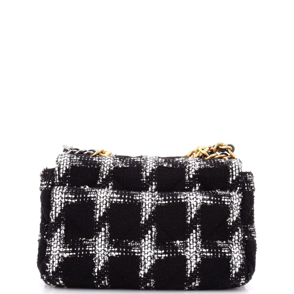 19 Flap Bag Quilted Houndstooth Tweed and Ribbon Medium