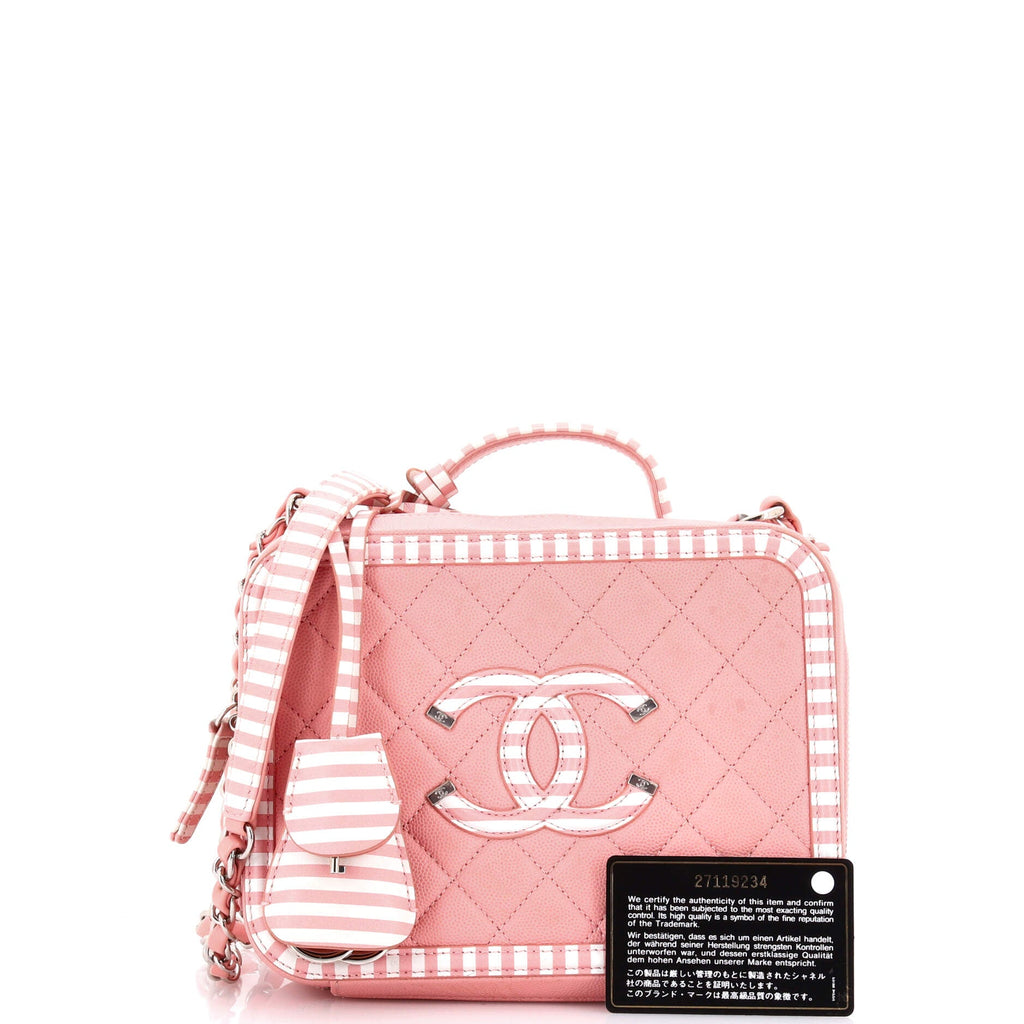 Filigree Vanity Case Quilted Caviar with Striped Leather Medium