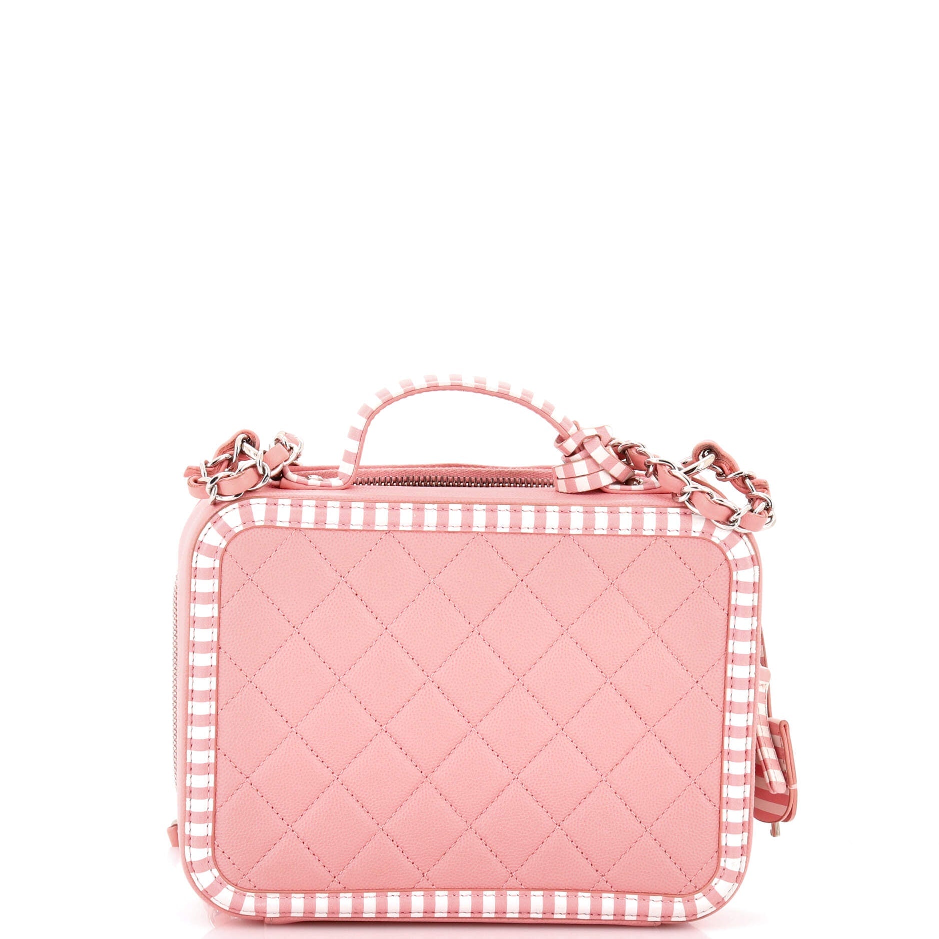 Filigree Vanity Case Quilted Caviar with Striped Leather Medium
