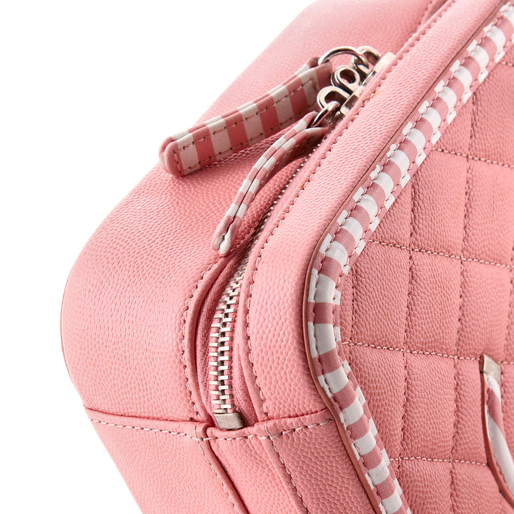Filigree Vanity Case Quilted Caviar with Striped Leather Medium