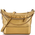 Gabrielle Hobo with Logo Handle Crocodile Embossed Calfskin Medium
