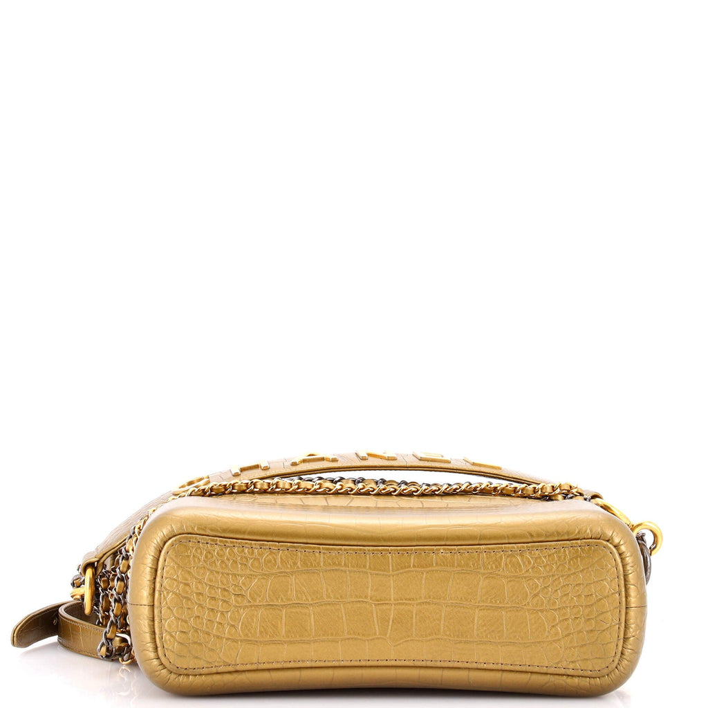 Gabrielle Hobo with Logo Handle Crocodile Embossed Calfskin Medium