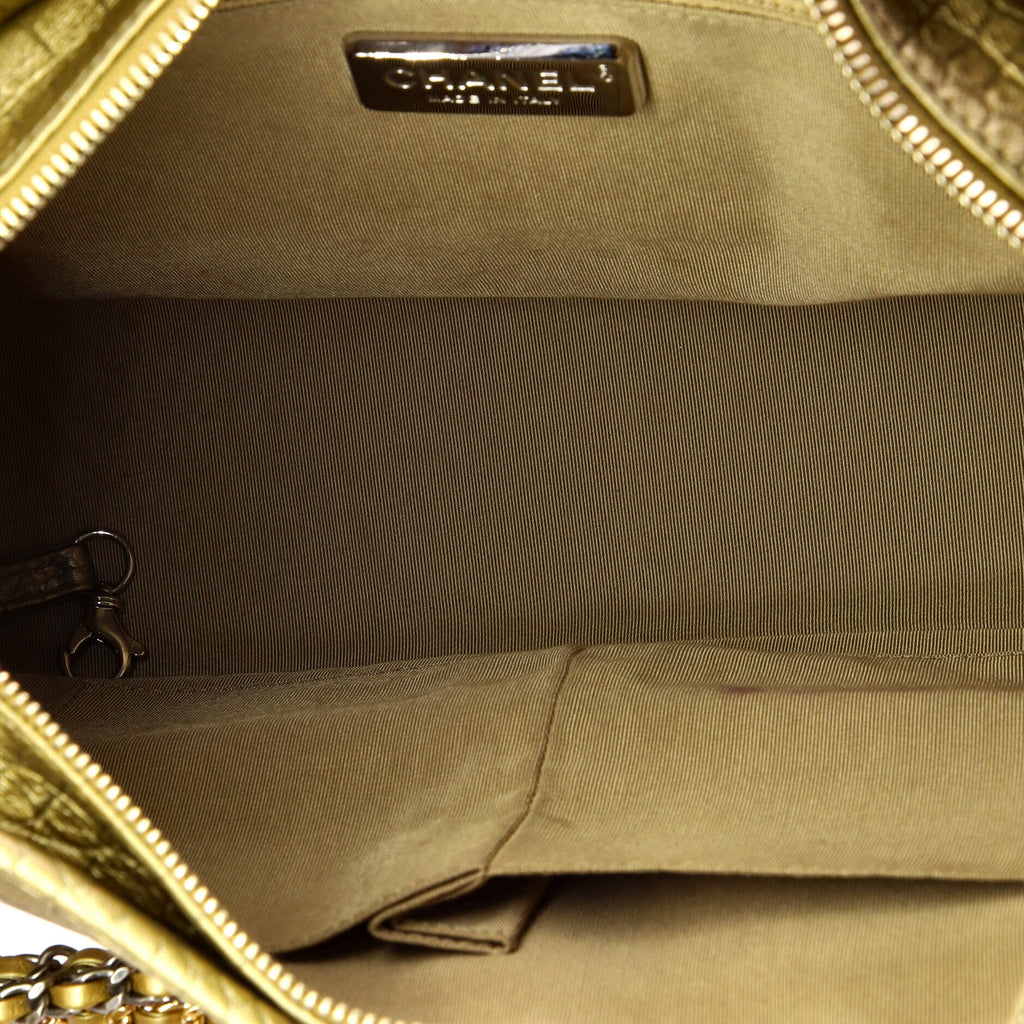 Gabrielle Hobo with Logo Handle Crocodile Embossed Calfskin Medium