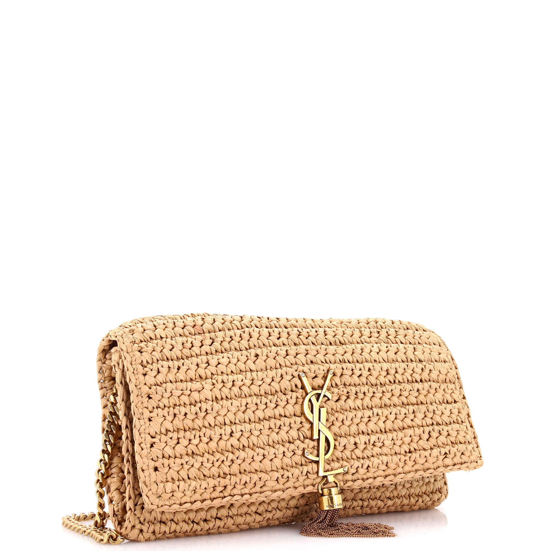 Kate 99 Tassel Flap Bag Woven Raffia Medium