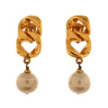 Chain Dangle Clip-On Earrings Metal with Faux Pearls