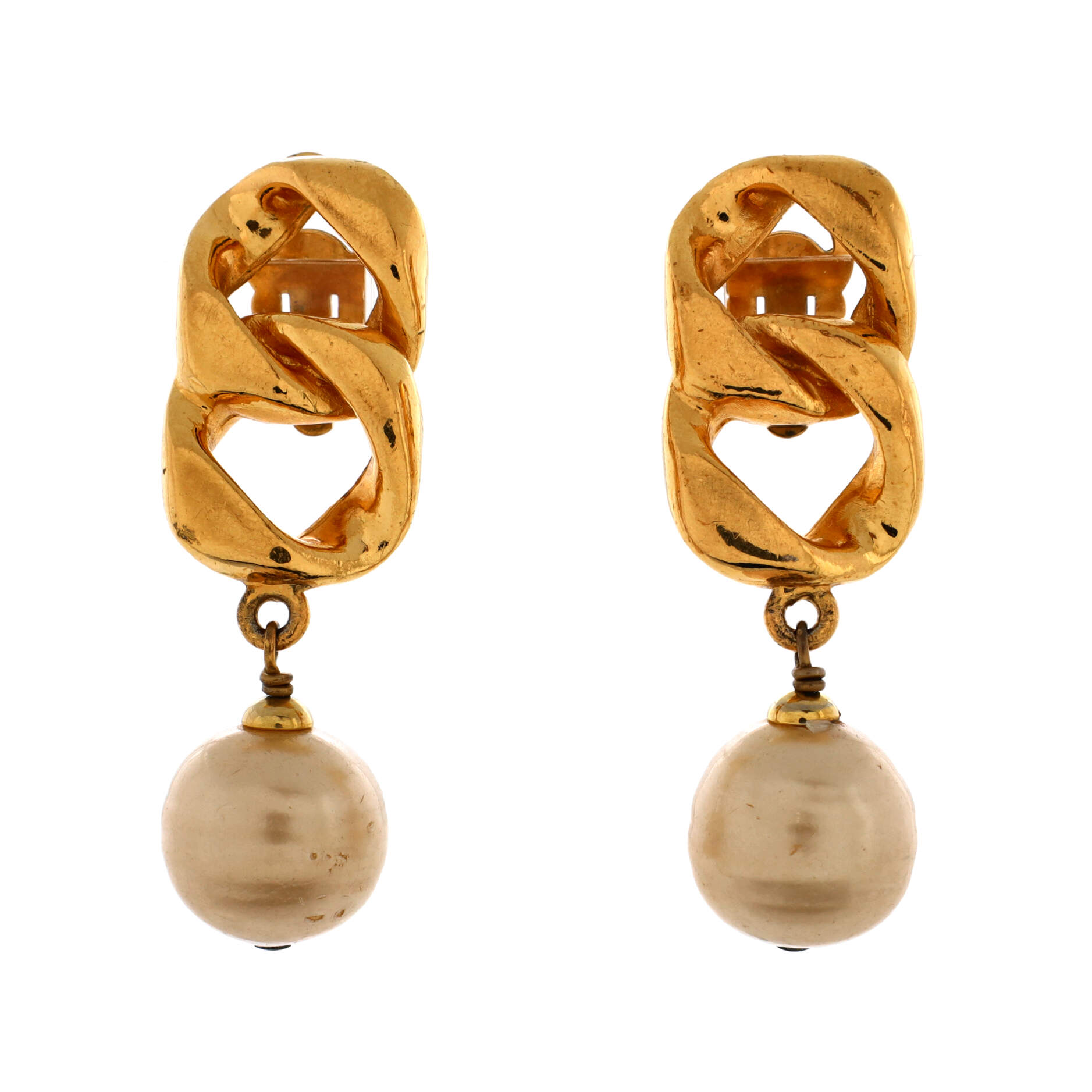 Chain Dangle Clip-On Earrings Metal with Faux Pearls