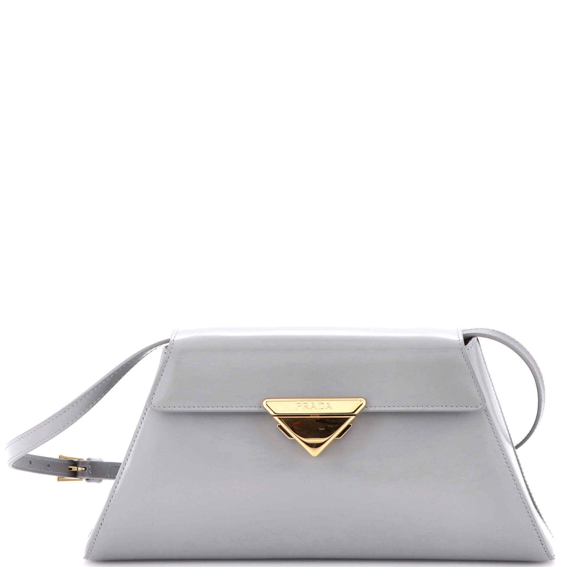 Trapezoid Flap Shoulder Bag Brushed Leather