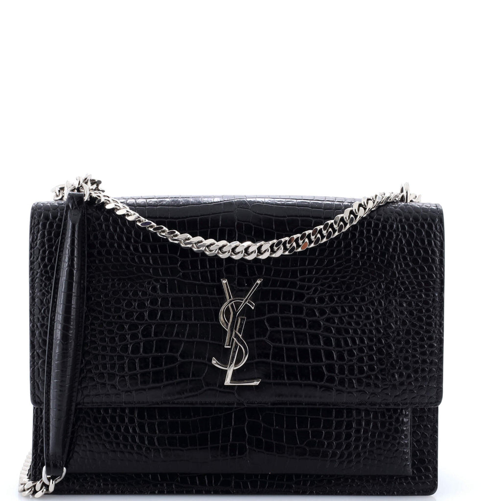 Sunset Crossbody Bag Crocodile Embossed Leather Large