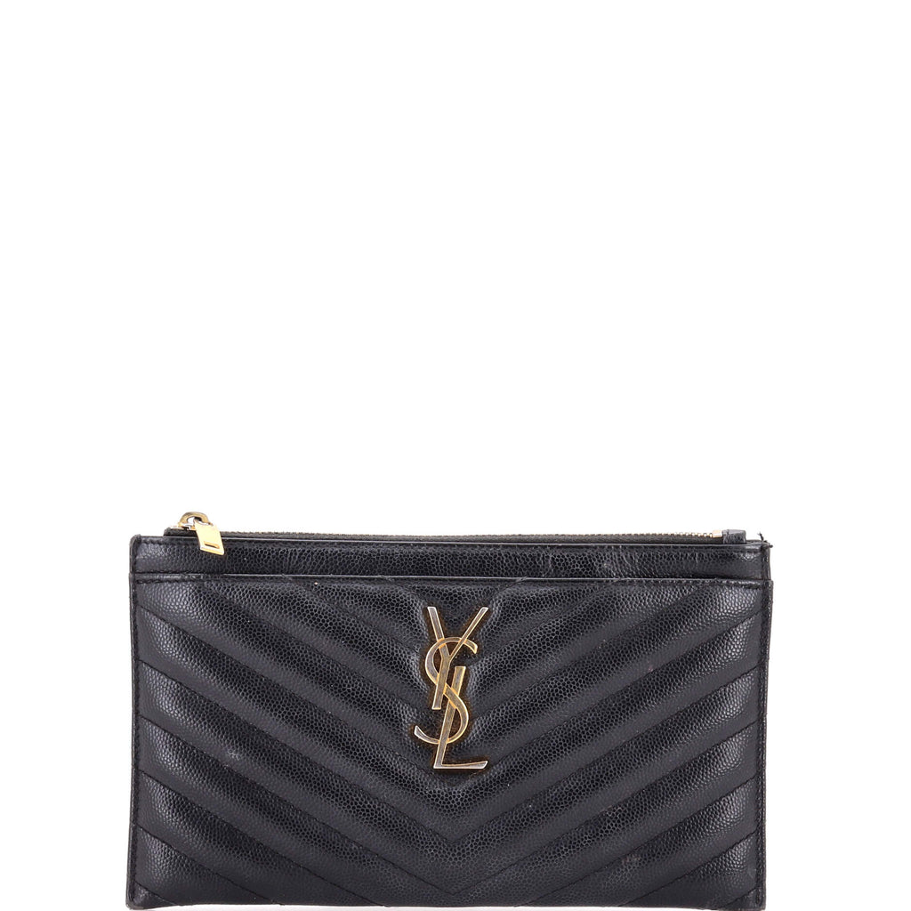 Classic Monogram Zip Bill Pouch Matelasse Chevron Leather Medium