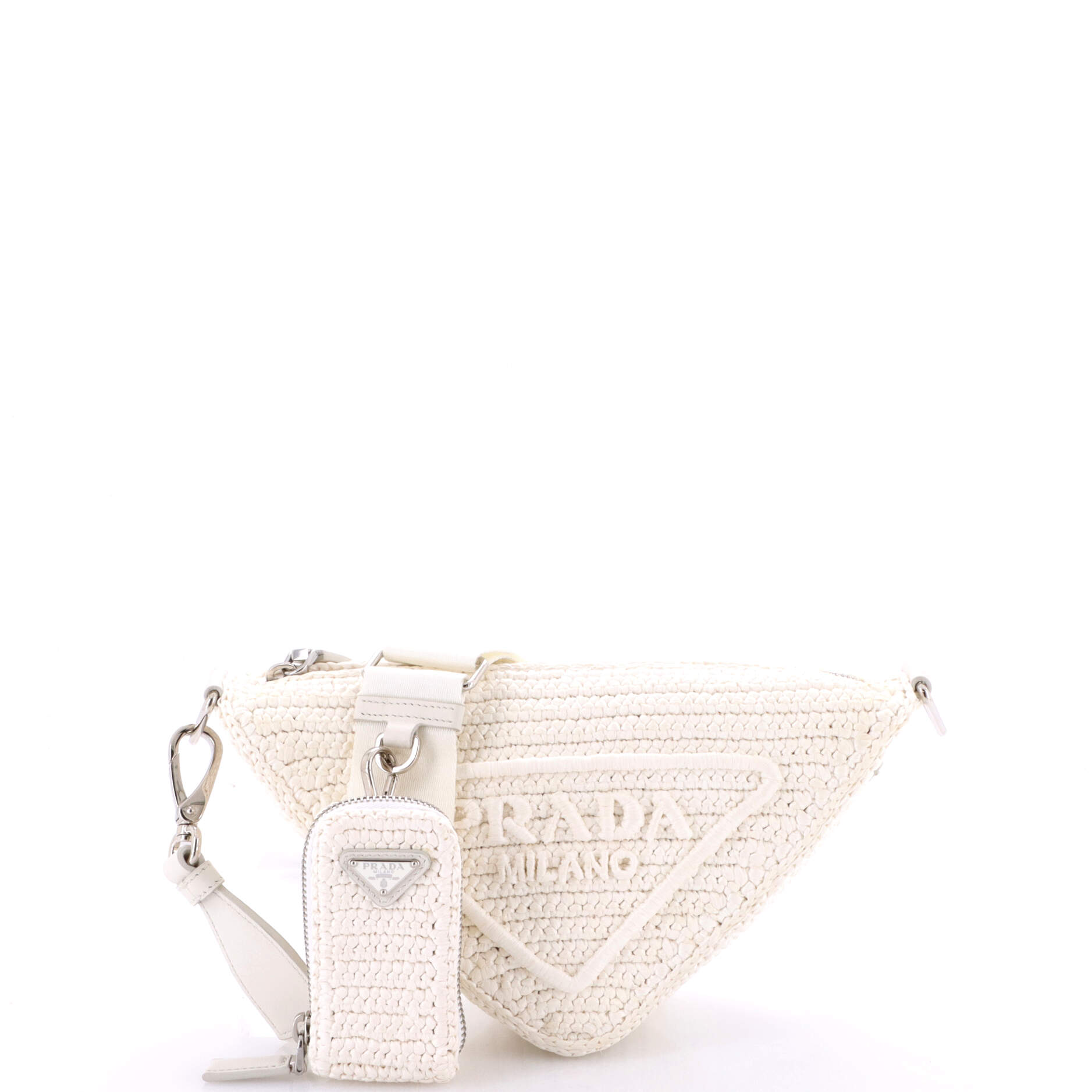 Triangle Logo Zip Crossbody Bag Crochet Raffia Small
