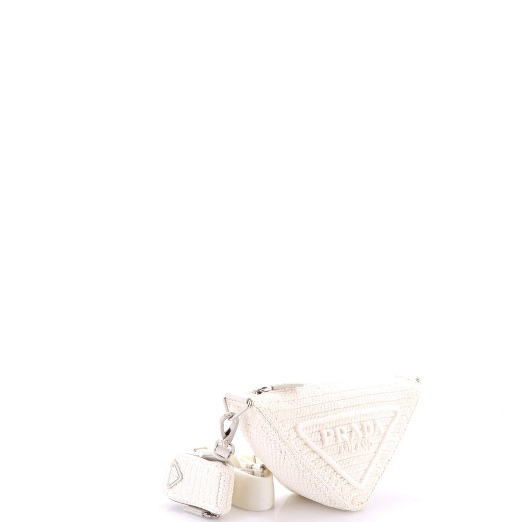 Triangle Logo Zip Crossbody Bag Crochet Raffia Small