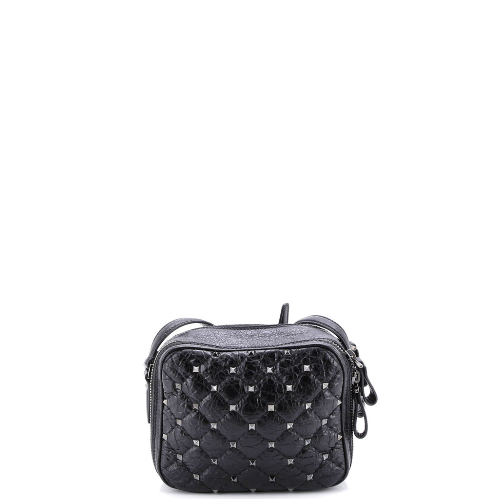 Rockstud Double Zip Camera Bag Quilted Crackled Leather