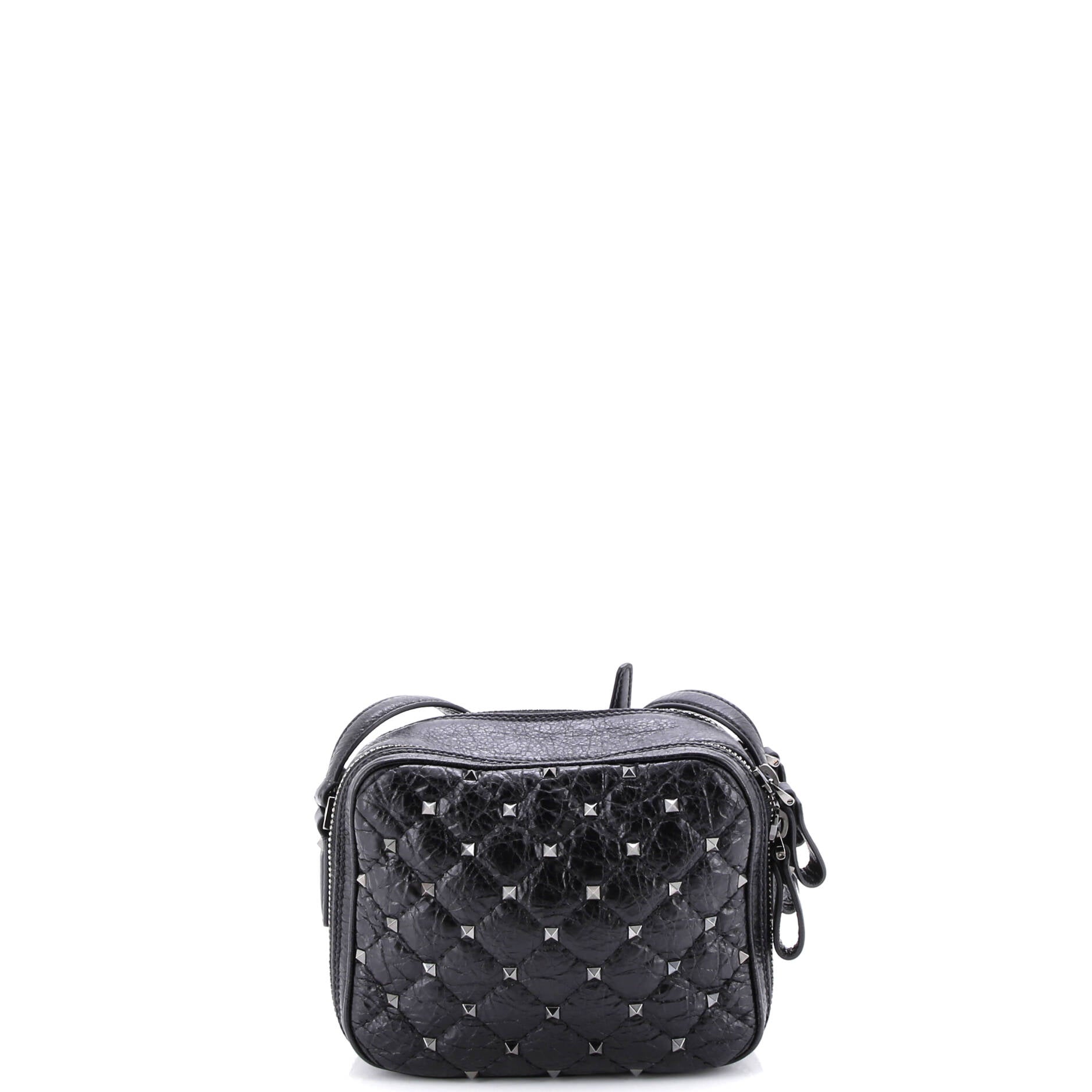 Rockstud Double Zip Camera Bag Quilted Crackled Leather