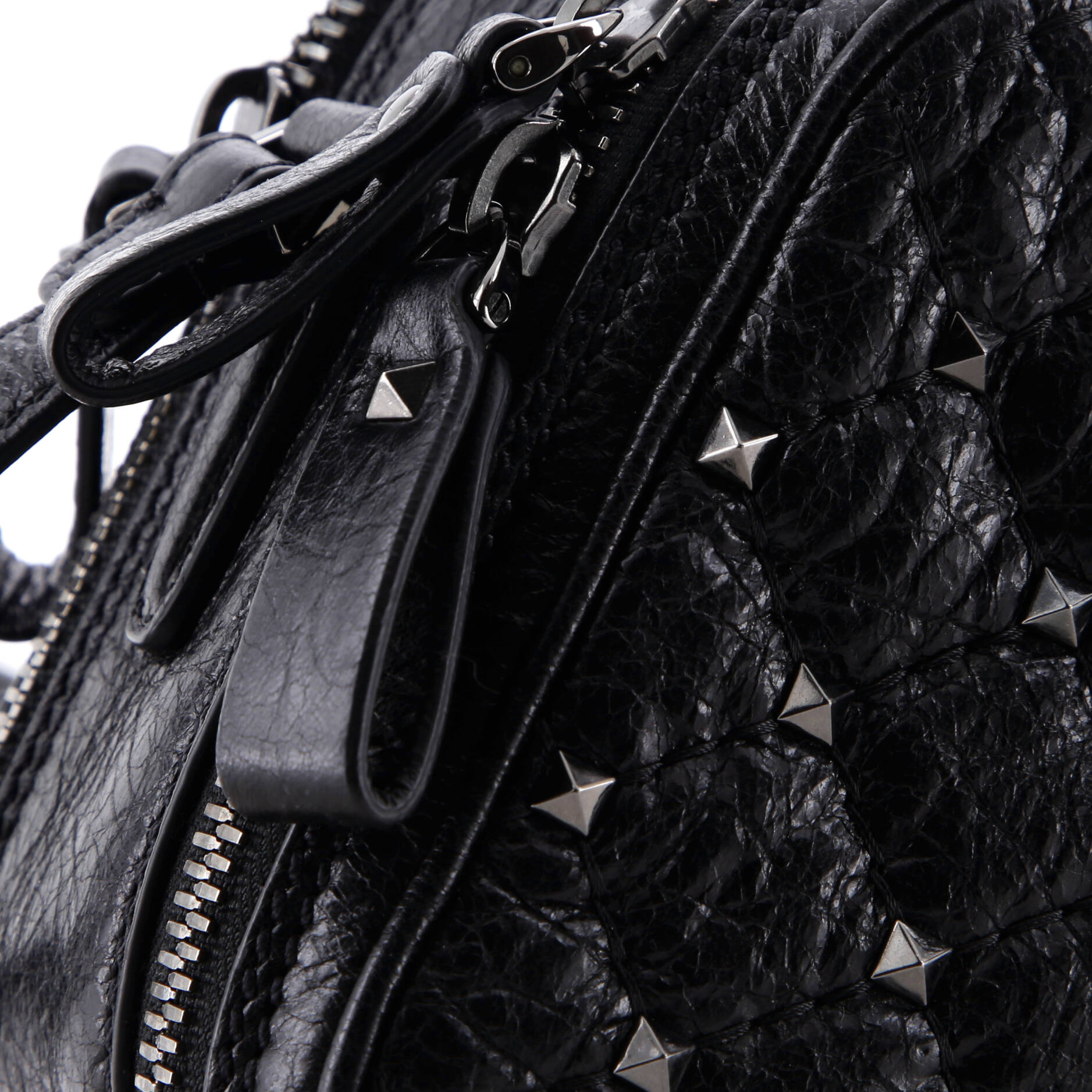 Rockstud Double Zip Camera Bag Quilted Crackled Leather
