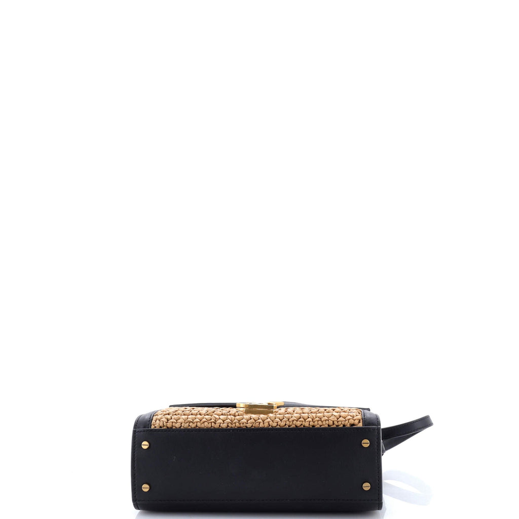 Cassandra Top Handle Bag Raffia with Leather Mini