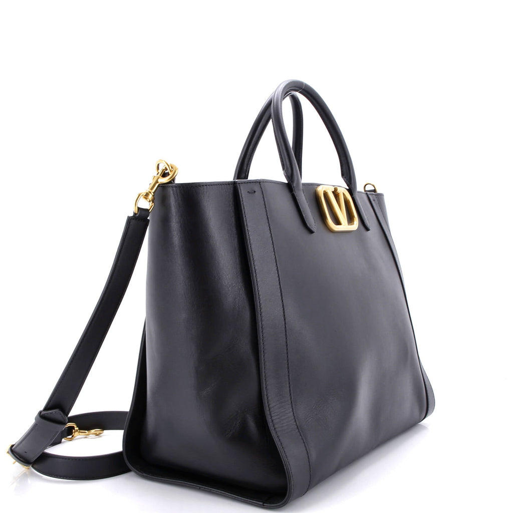 VLogo Convertible Shopper Tote Leather Large