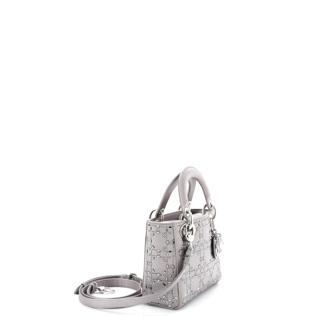 Lady Dior Bag Crystal Embellished Cannage Quilt Satin Mini