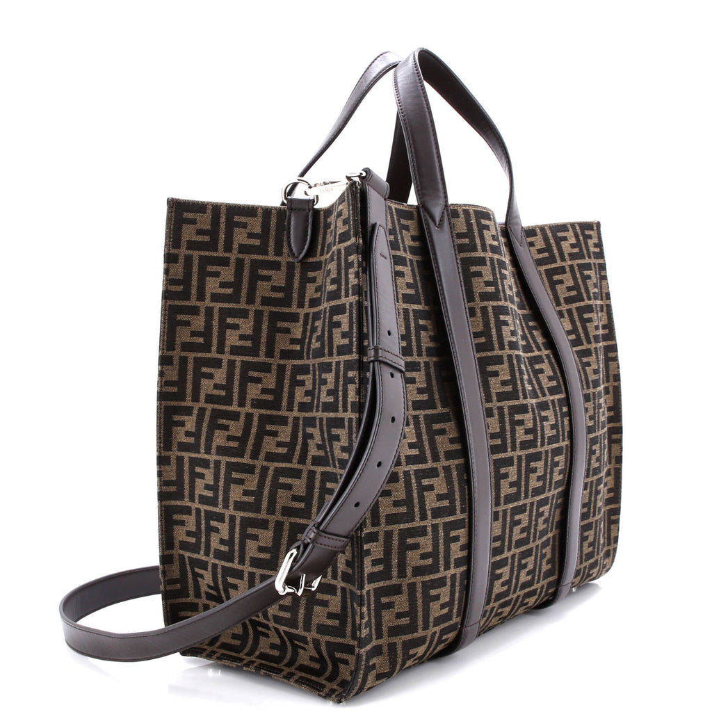 Convertible Open Tote Zucca Jacquard Fabric and Leather Large