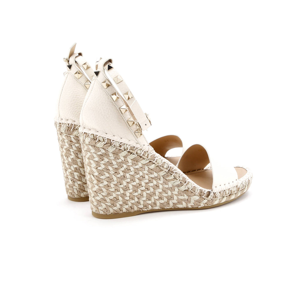 Women's Rockstud Ankle Strap Double Wedge Sandals Leather
