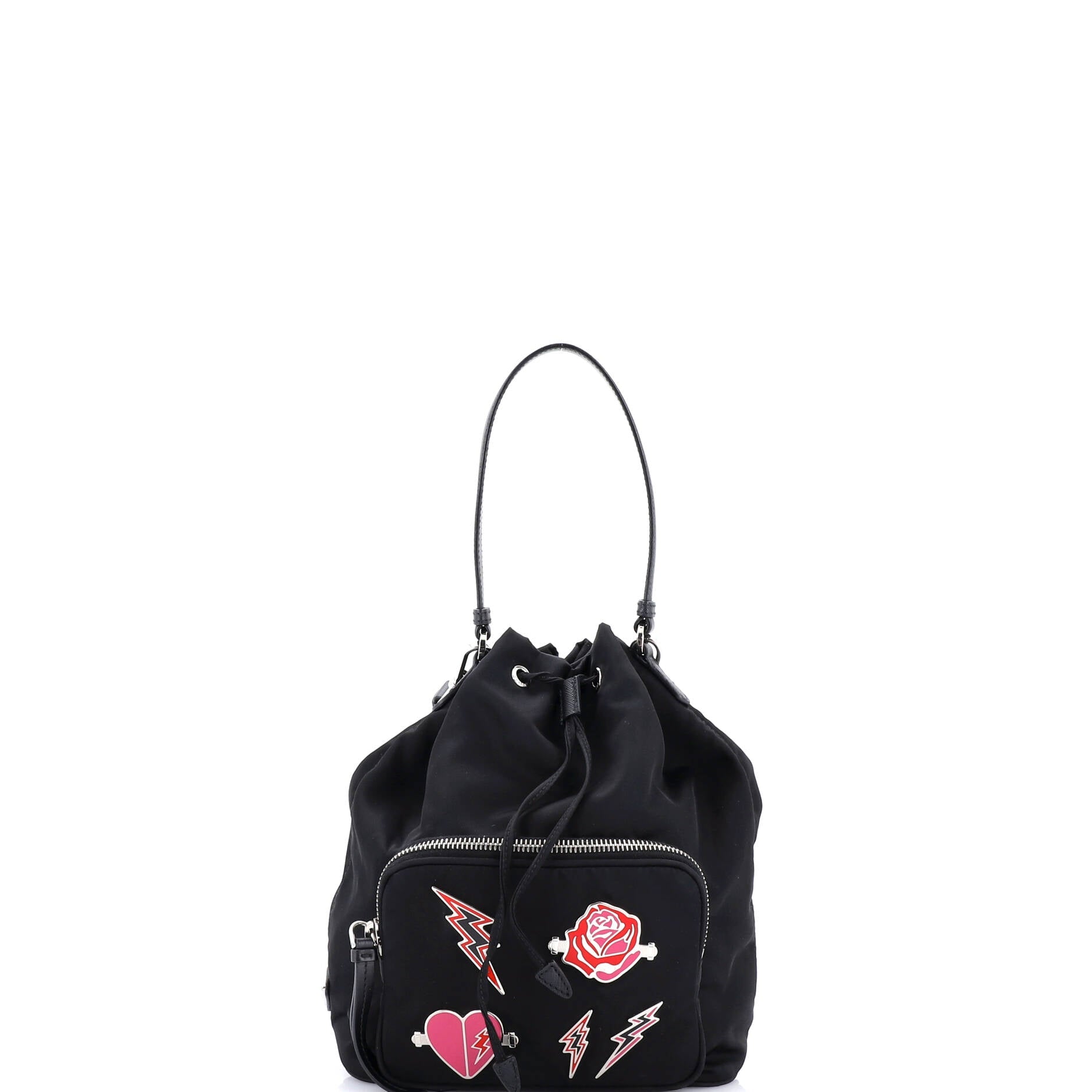 Drawstring Bucket Bag Embellished Tessuto Small
