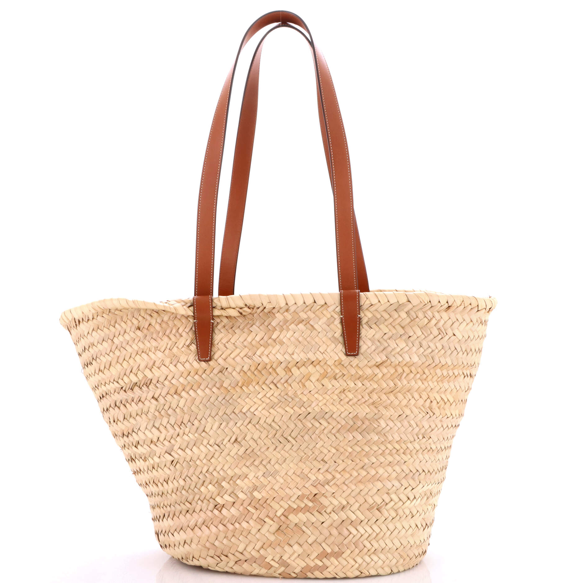 Triomphe Basket Shoulder Bag Raffia with Leather Large
