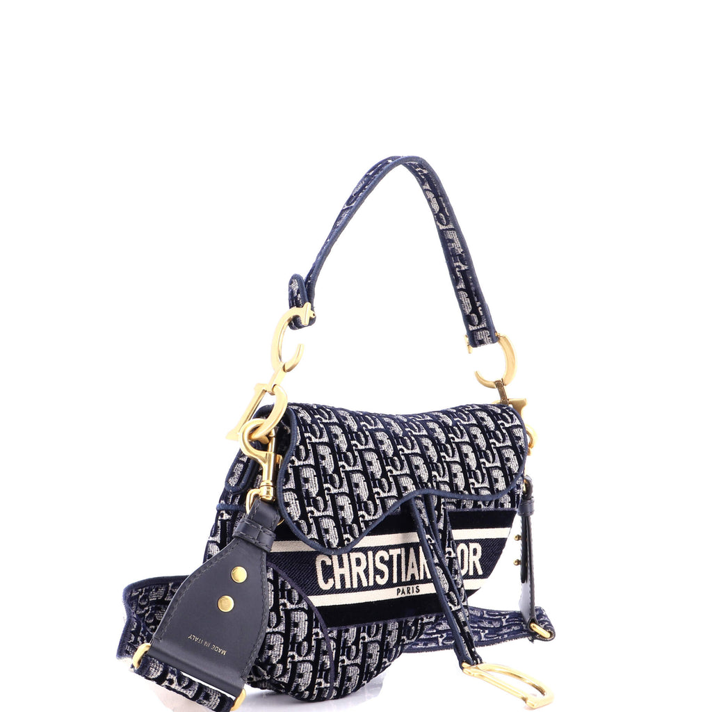 Saddle Handbag Logo Embroidered Oblique Canvas Medium