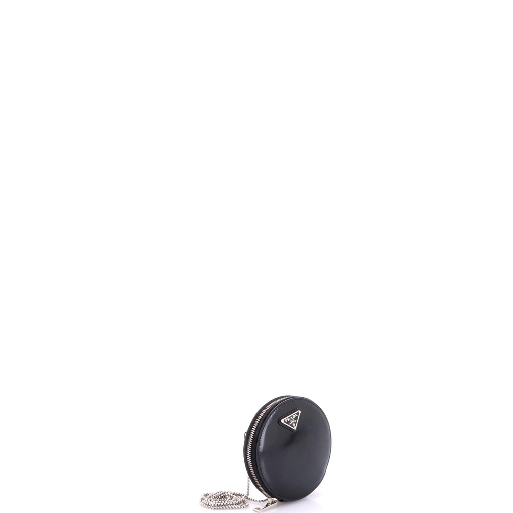 Round Pouch Bag with Chain Brushed Leather Mini