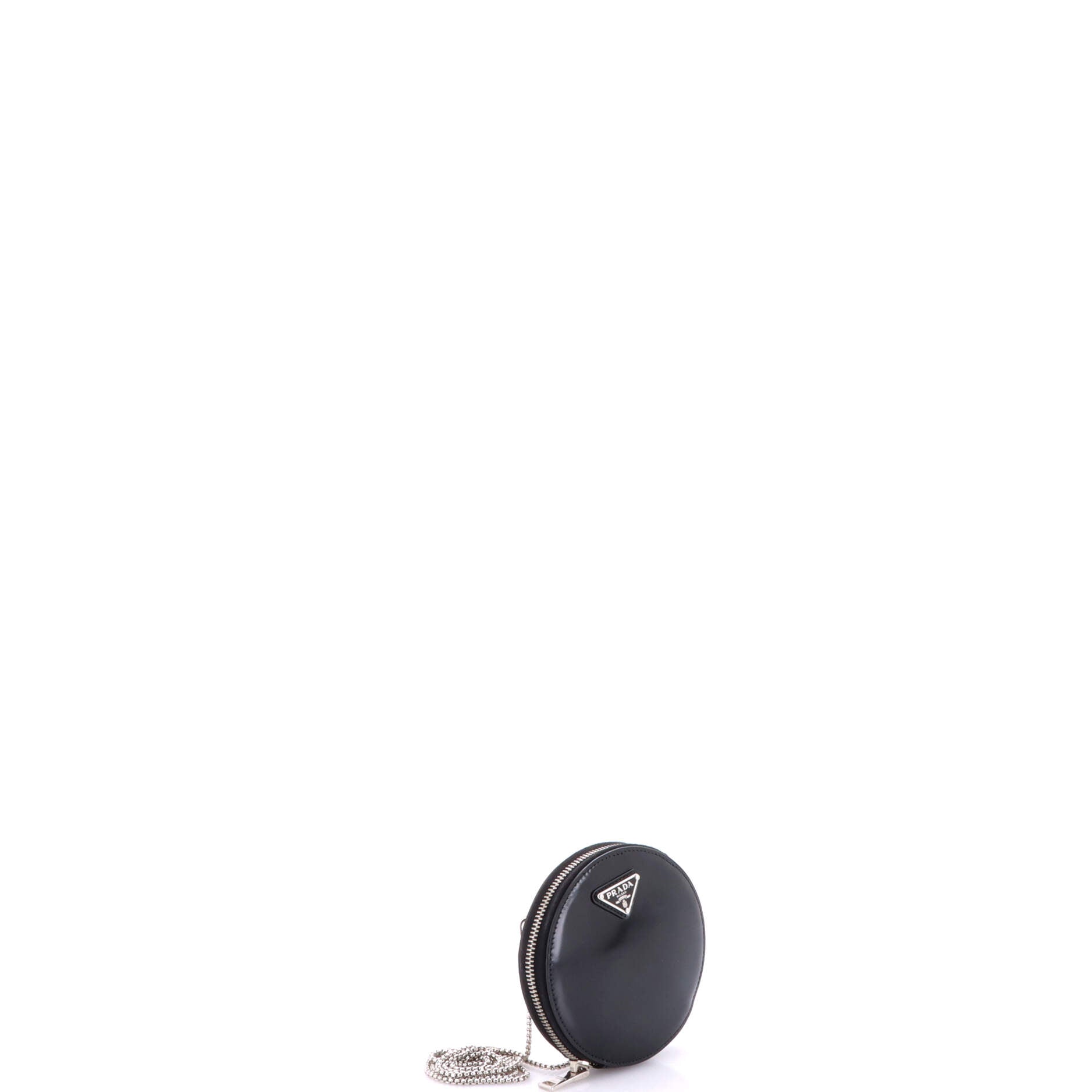 Round Pouch Bag with Chain Brushed Leather Mini