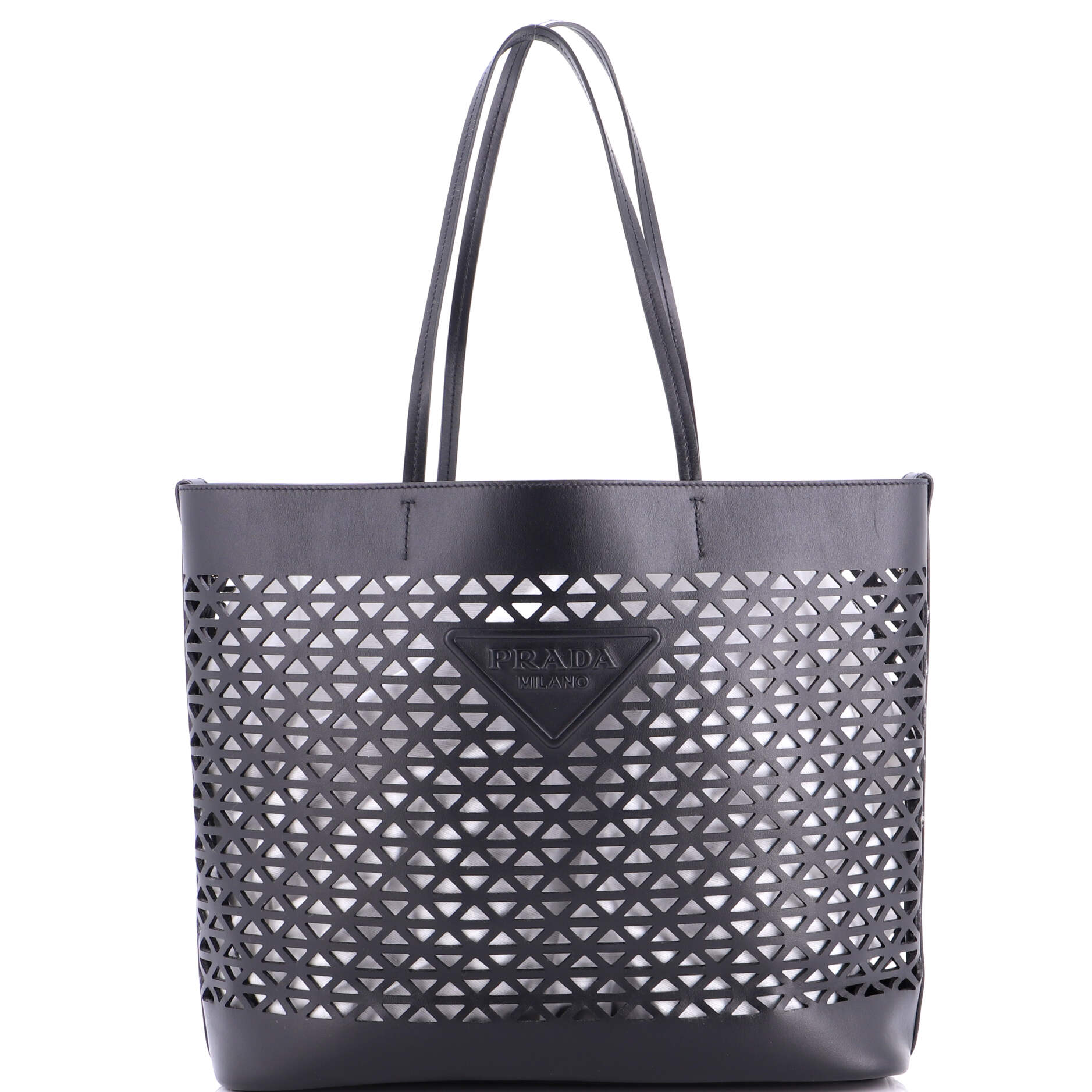 Triangle Logo Shopper Tote Laser Cut Leather Medium