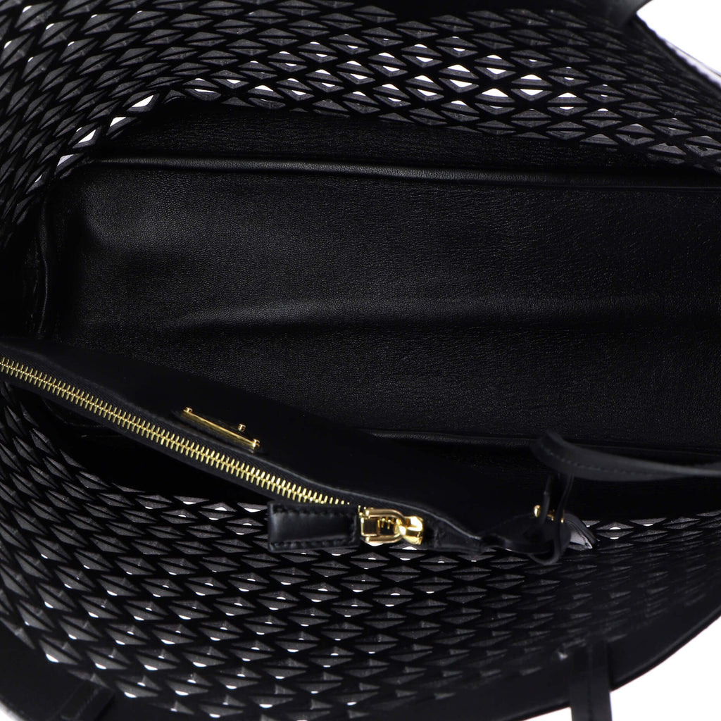 Triangle Logo Shopper Tote Laser Cut Leather Medium