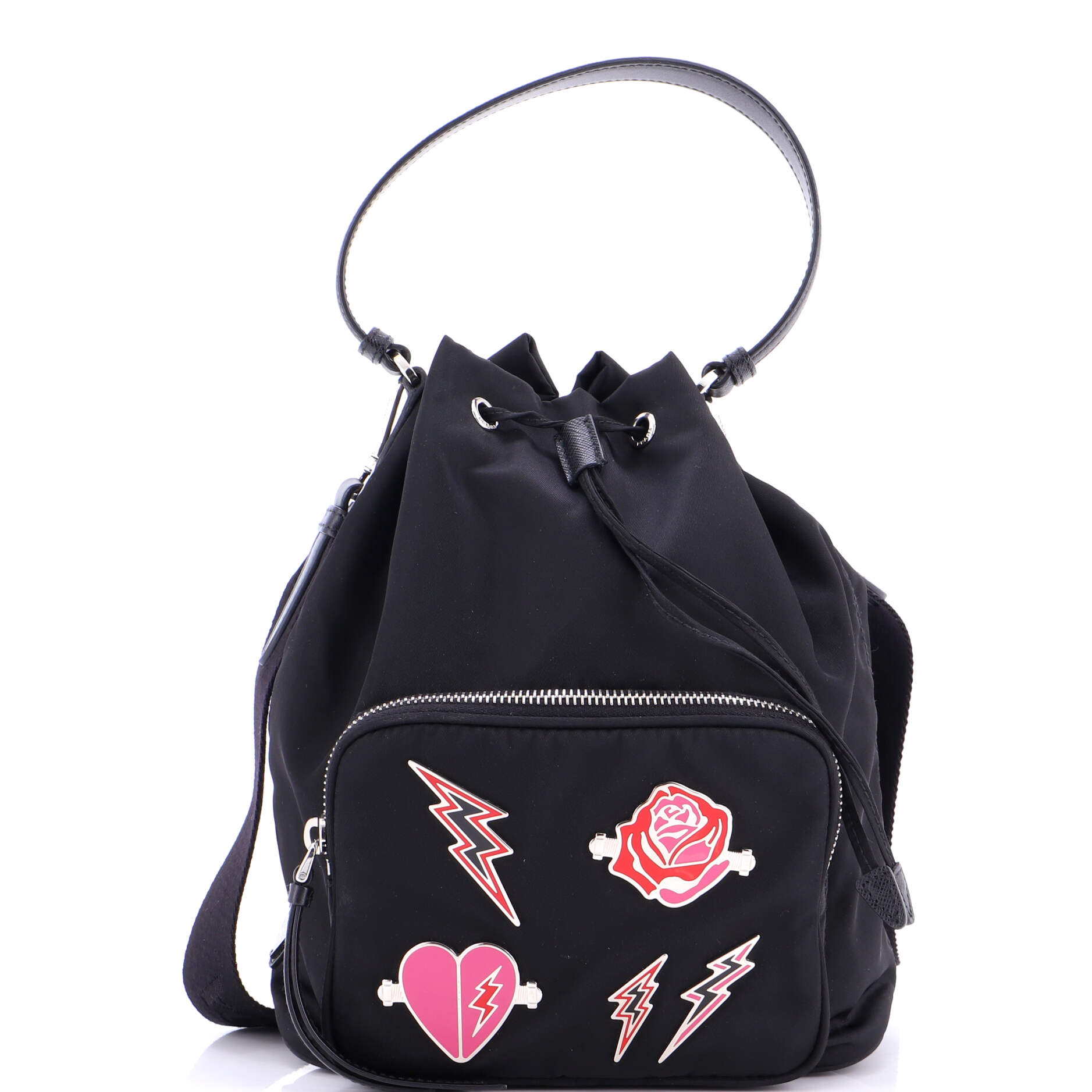 Drawstring Bucket Bag Embellished Tessuto Small