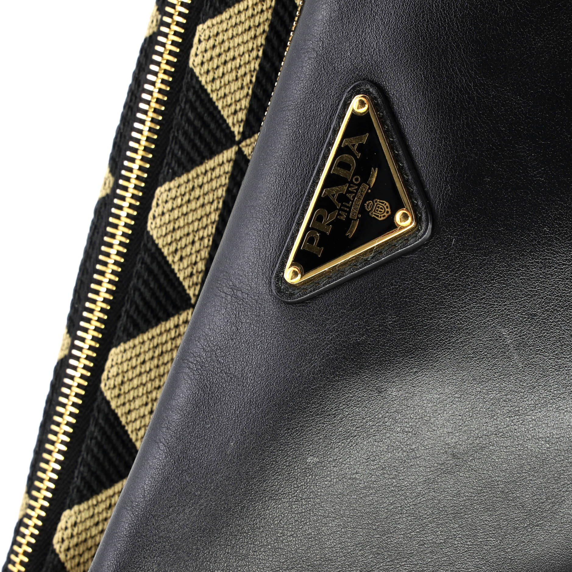 Double Symbole Triangle Bag Leather and Jacquard Mini