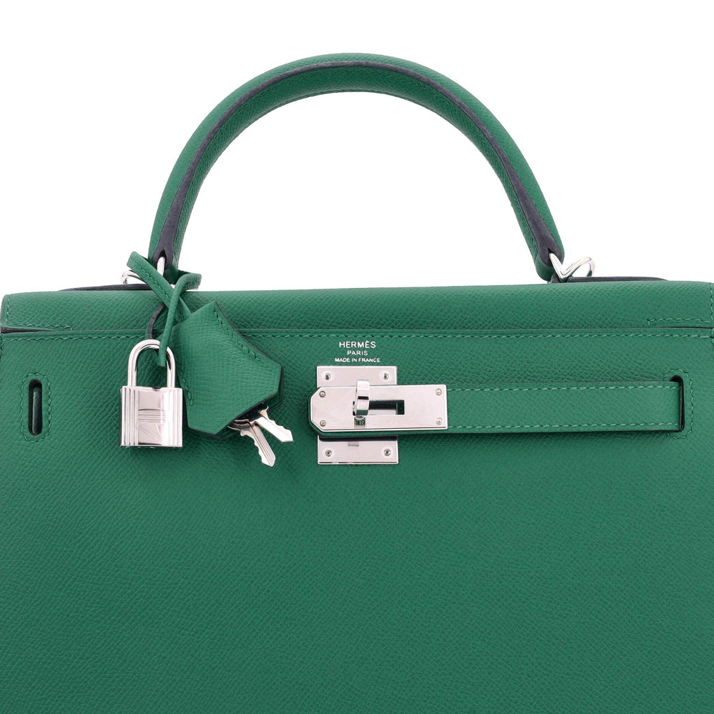 Kelly Handbag Vert Vertigo Epsom with Palladium Hardware 28