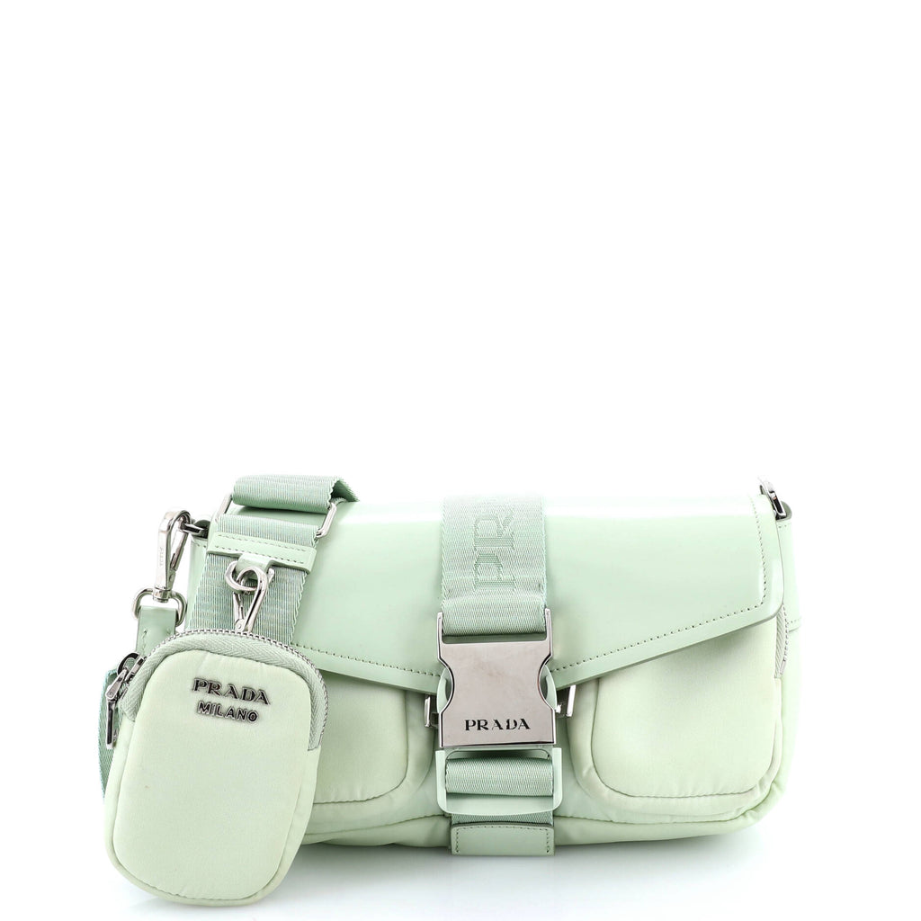 Buckle Pocket Crossbody Bag Spazzolato Leather and Tessuto