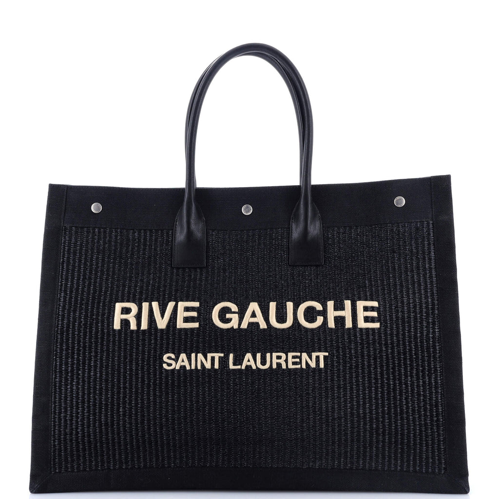 Rive Gauche Shopper Tote Raffia with Canvas Large
