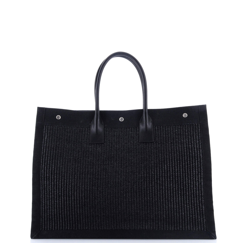 Rive Gauche Shopper Tote Raffia with Canvas Large
